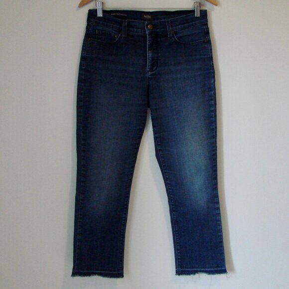 NYDJ Jeans Marilyn Straight Leg Ankle Raw Hem Stretch Lift Tuck Dark Wash Size 6 - Picture 4 of 16